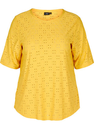 Blouse avec broderie anglaise et manches 2/4, Mimosa, Packshot image number 0