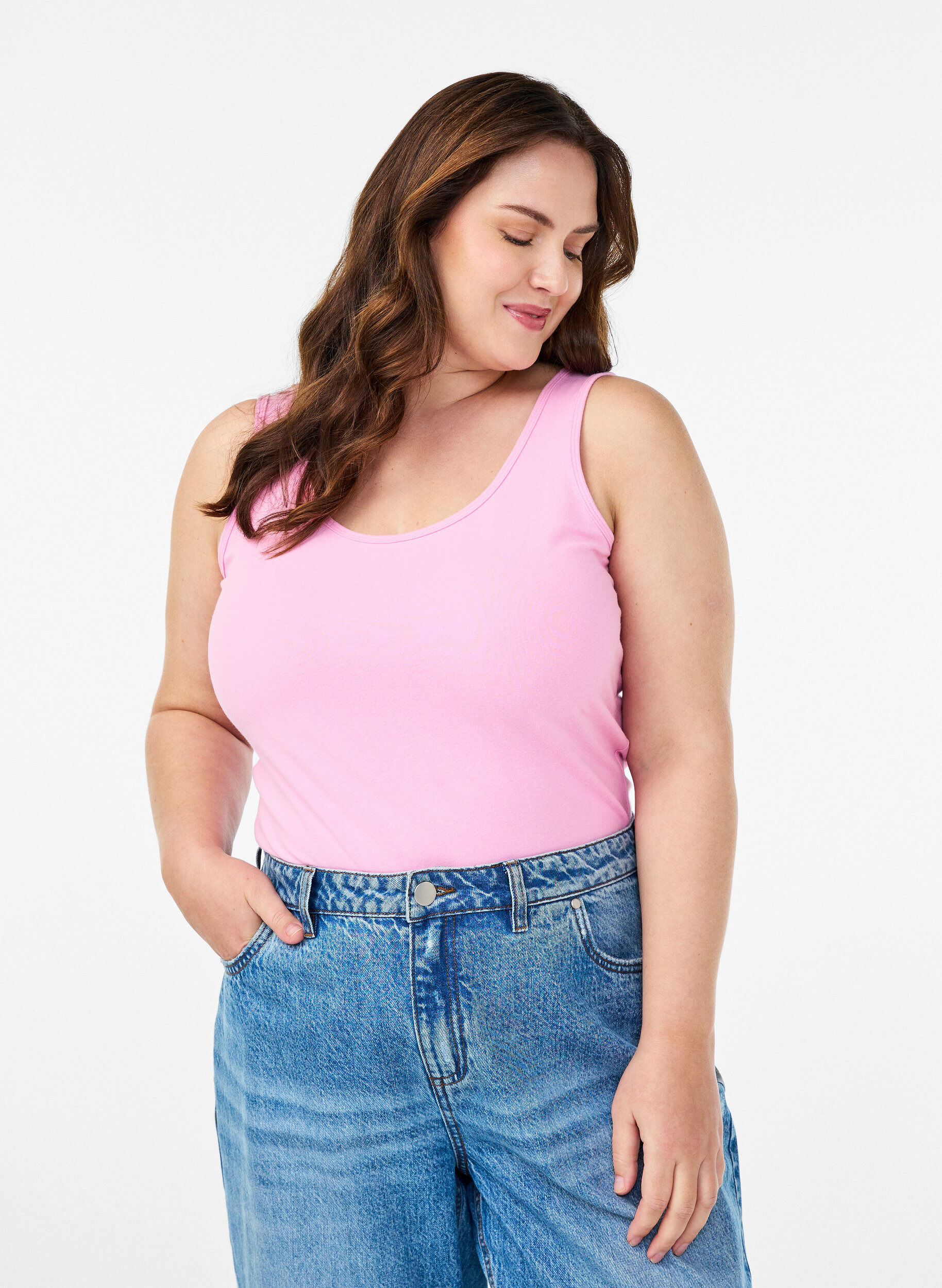 Haut uni Basic en coton, Rose, Model