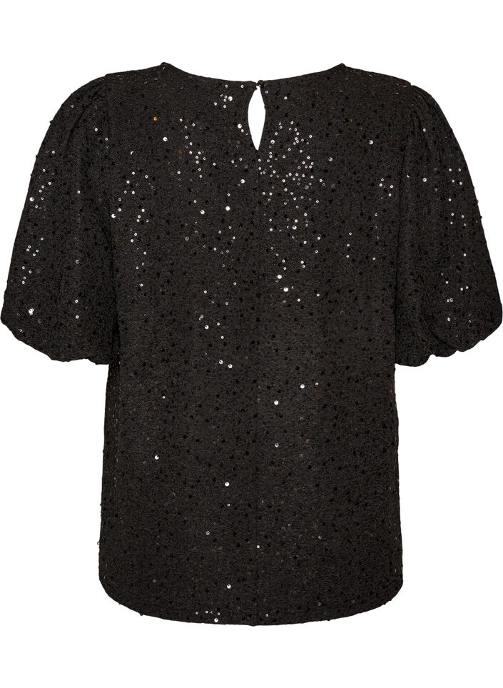 Blouse &agrave; sequins avec manches ballon, Noir, Packshot image number 1