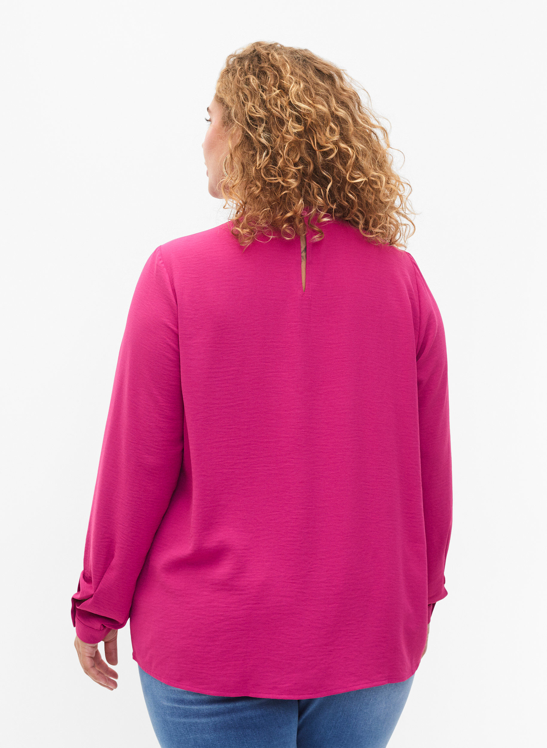 ZizziBlouse met lange mouwen en kanten detail, Festival Fuchsia, Model image number 1