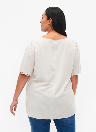 Viscose-linnen blouse met borduurwerk, Moonbeam, Model image number 1