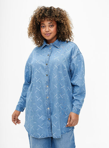 Veste en jean ample avec motif, Light blue denim, Model image number 0
