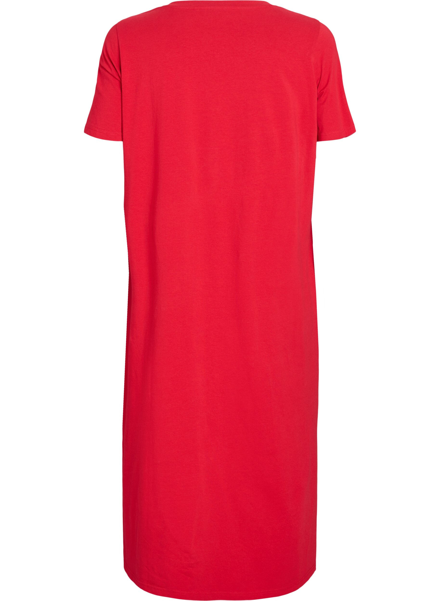 Zizzi Robe T-shirt midi avec col en V, Rouge, Packshot image number 1