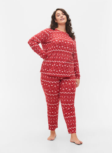 Pantalon de Noël avec imprimé, Tango Red/White AOP, Model image number 0