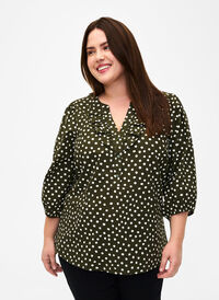 Katoenen blouse met 3/4 mouwen en stippen, Forest Night Dot, Model
