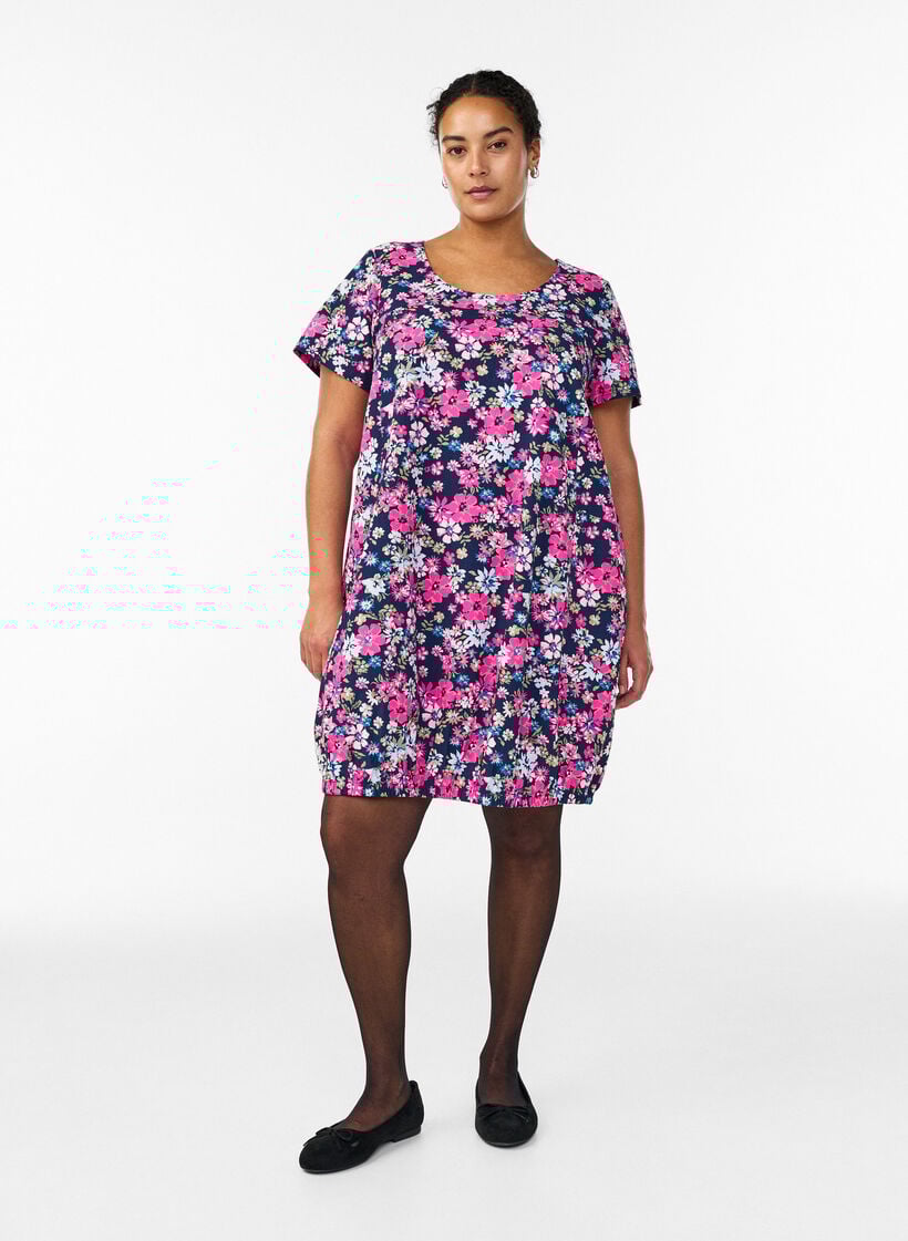 Robe en coton &agrave; manches courtes avec imprim&eacute;, Bleu, Model image number 1