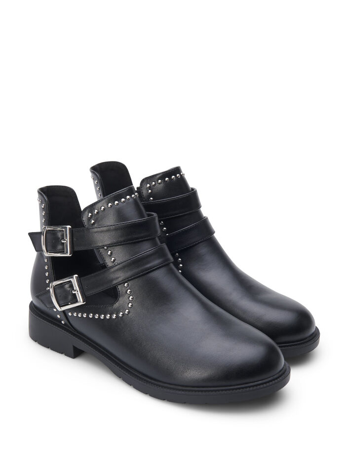 Wide fit - Enkellaarsjes met studs, Black, Packshot image number 1