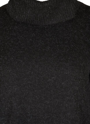 Poncho en tricot chiné avec col roulé et fente, Black, Packshot image number 2