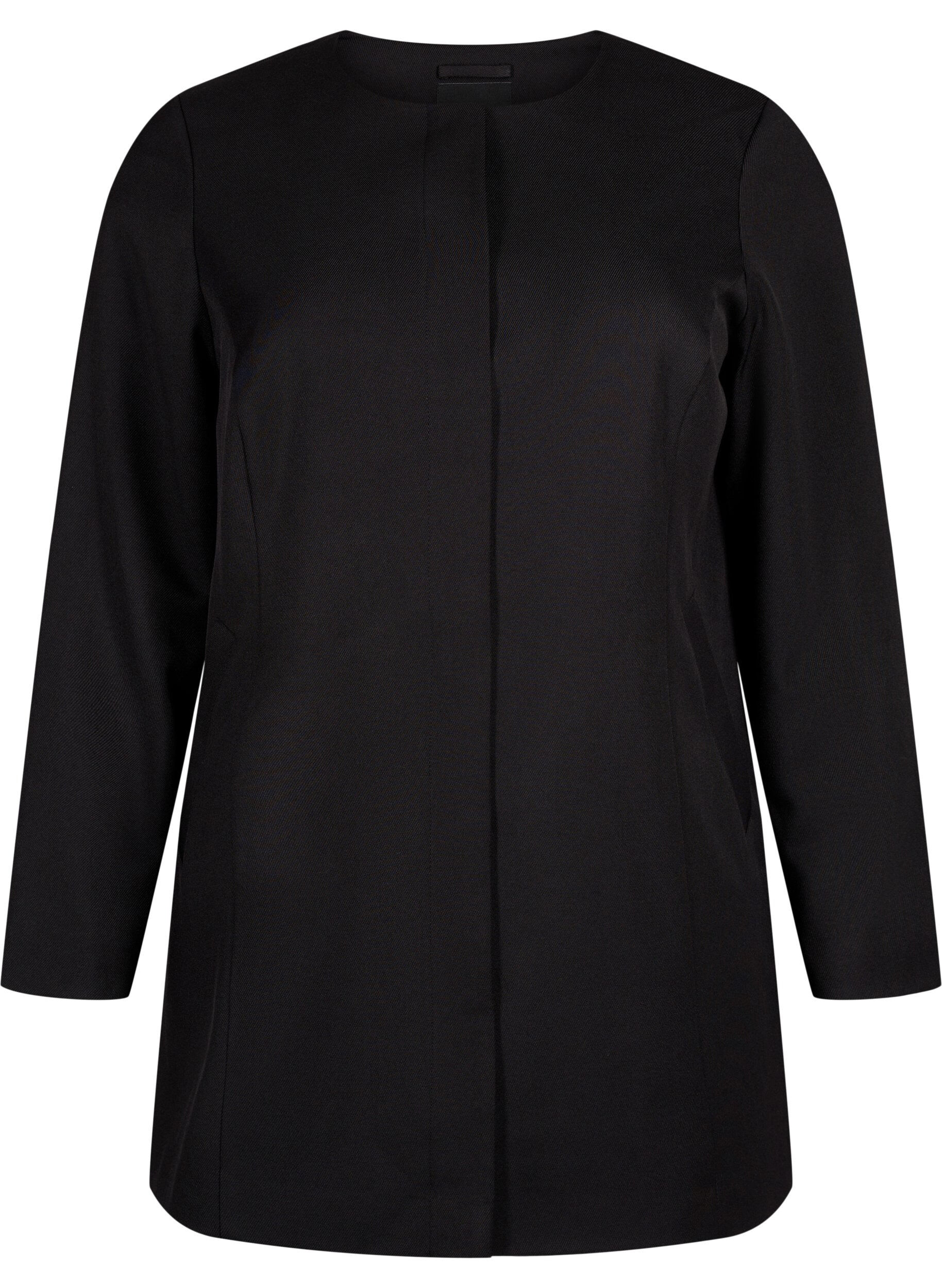 Zizzi Veste de printemps avec patte de boutonnage cach&eacute;e, Black, Packshot image number 0