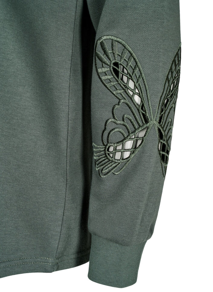 Sweatshirt met geborduurde uitsneden, Thyme, Packshot image number 3