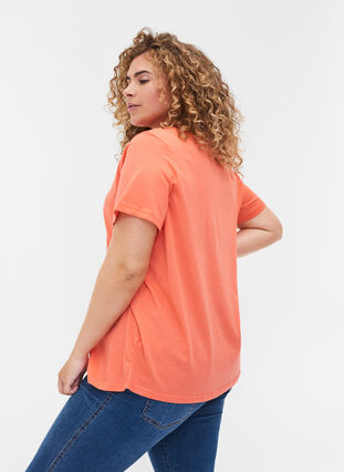 Katoenen t-shirt met v-hals en korte mouwen, Living Coral, Model image number 1