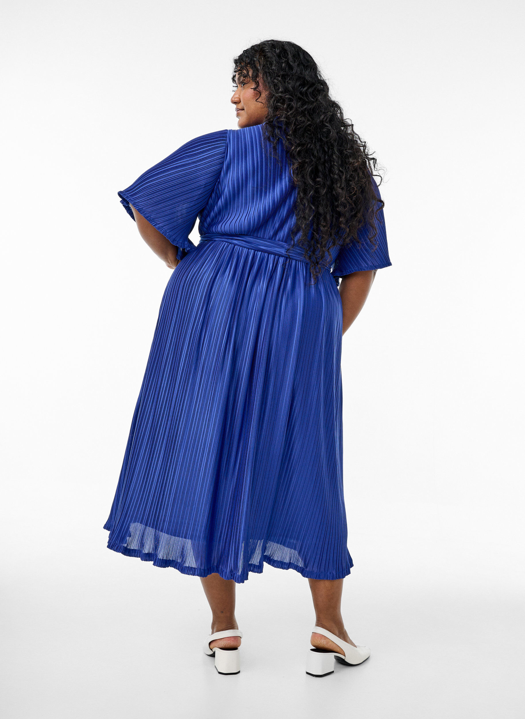 ZizziGeplooide midi-jurk met vleermuismouwen, Blauw, Model image number 1