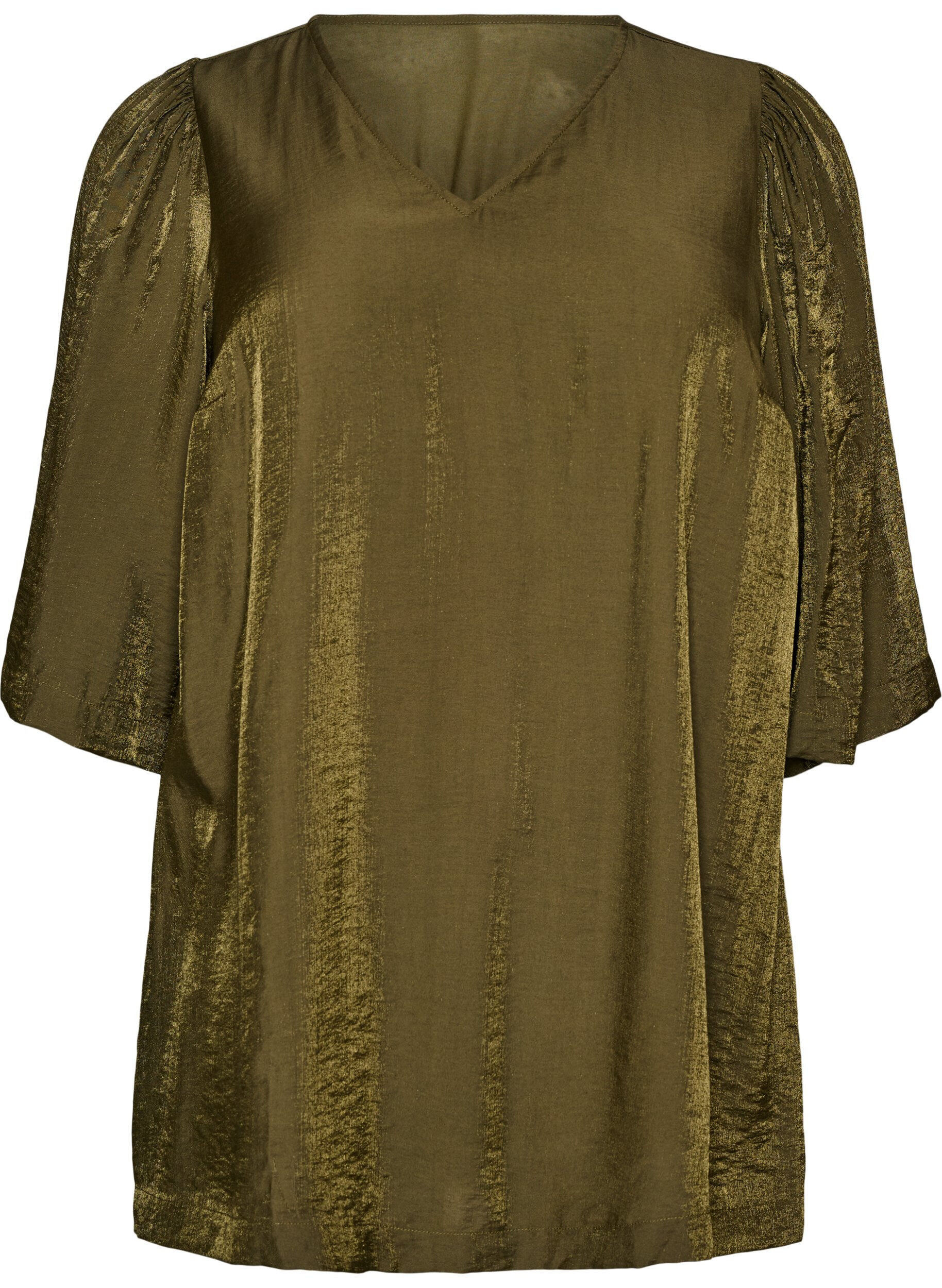 Glanzende tuniek met V-hals en 3/4 mouwen