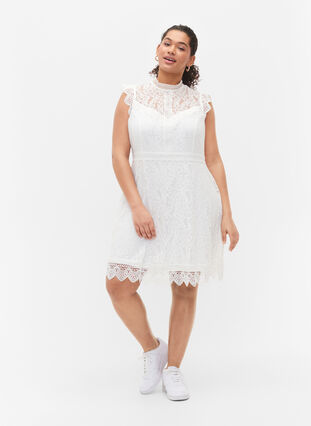 Mouwloze kanten jurk, Bright White, Model image number 4