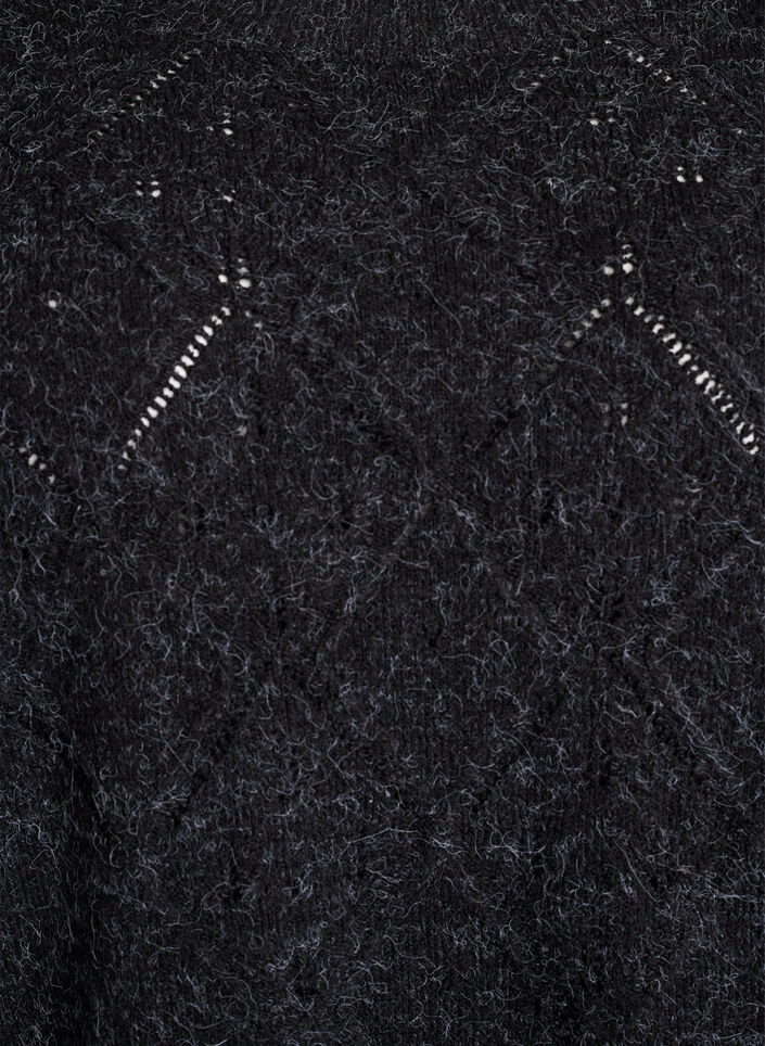 Haut en maille à motif ajouré et manches ballon, Gris anthracite, Packshot image number 2