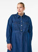Halflange denim jurk met strikceintuur, Blauw, Model image number 2