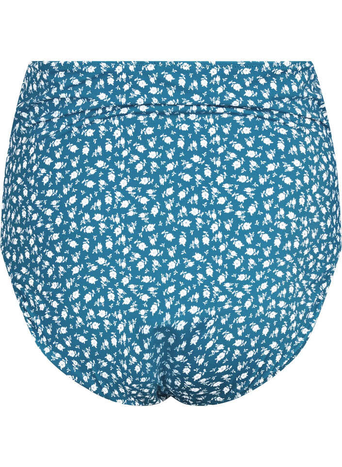 Bikinibroekje met extra hoge taille en bloemenprint, Blauw, Packshot image number 1