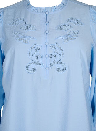 Blouse met ruches en broderie anglaise, Chambray Blue, Packshot image number 2