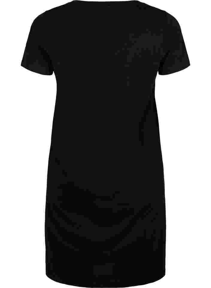 Katoenen nachthemd met korte mouwen, Black w. Self, Packshot image number 1