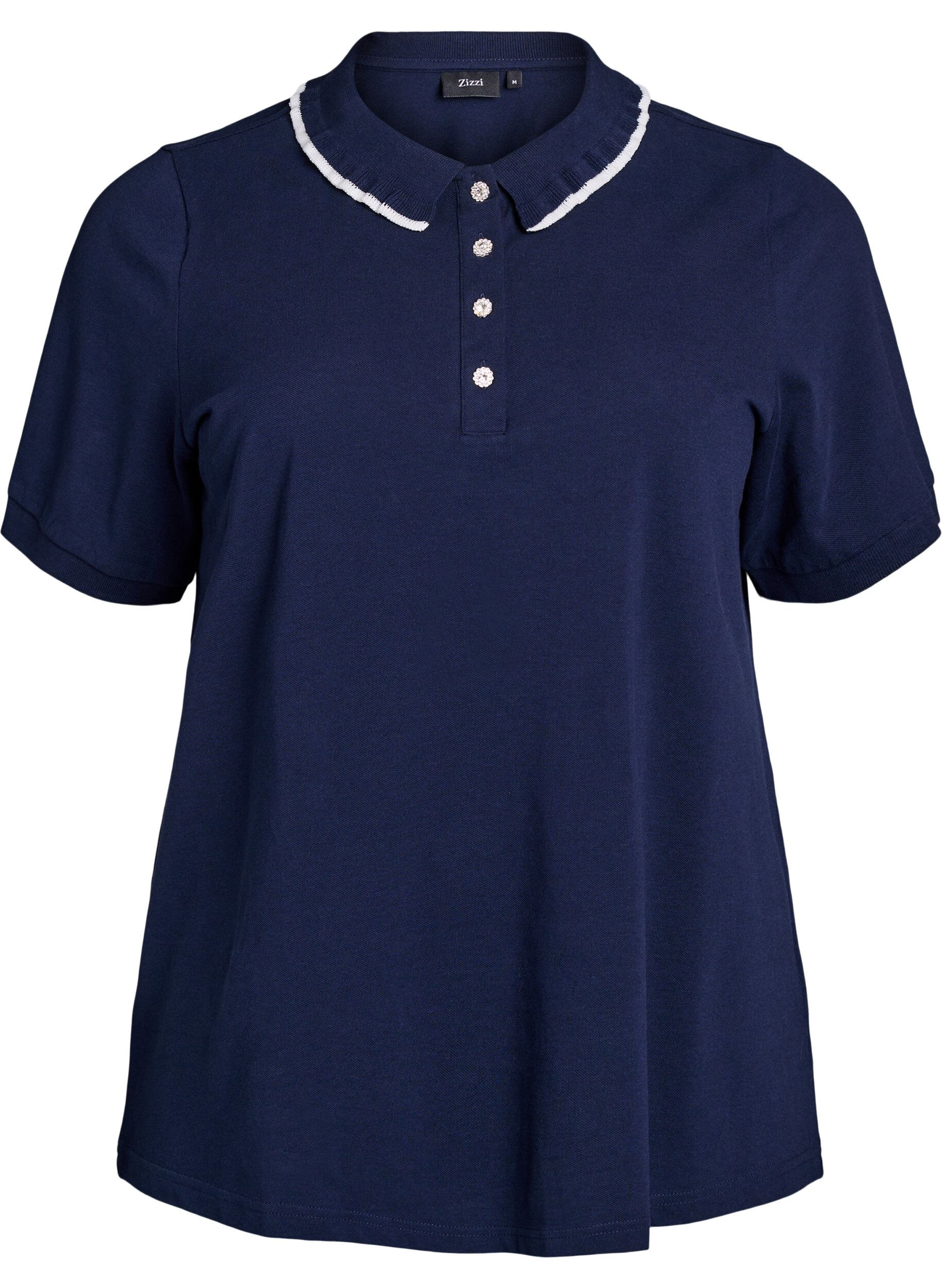Polo shirt met strass knopen en ruches.