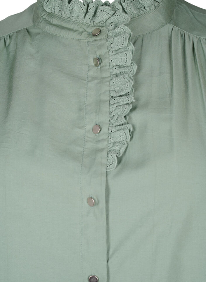 Viscose Shirt Jurk met ruffles, Groen, Packshot image number 2