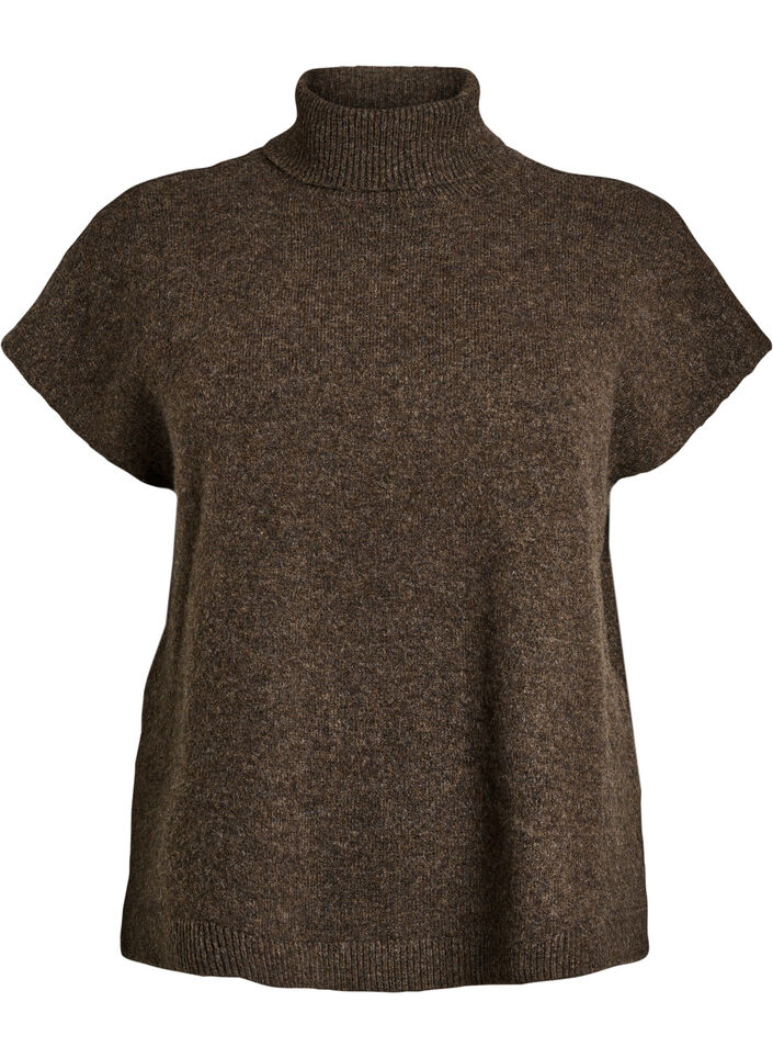 Gilet en maille &agrave; col roul&eacute;, Marron, Packshot