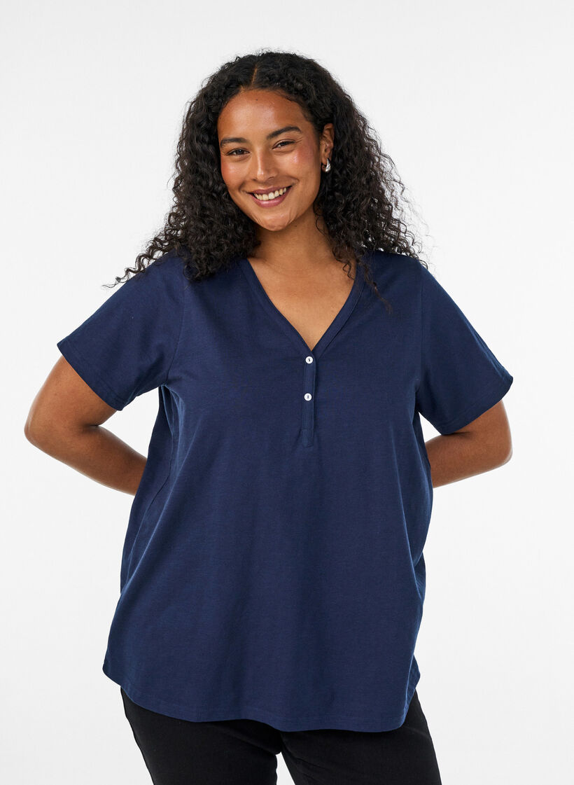 T-shirt met knoopdetail, Blauw, Model image number 0