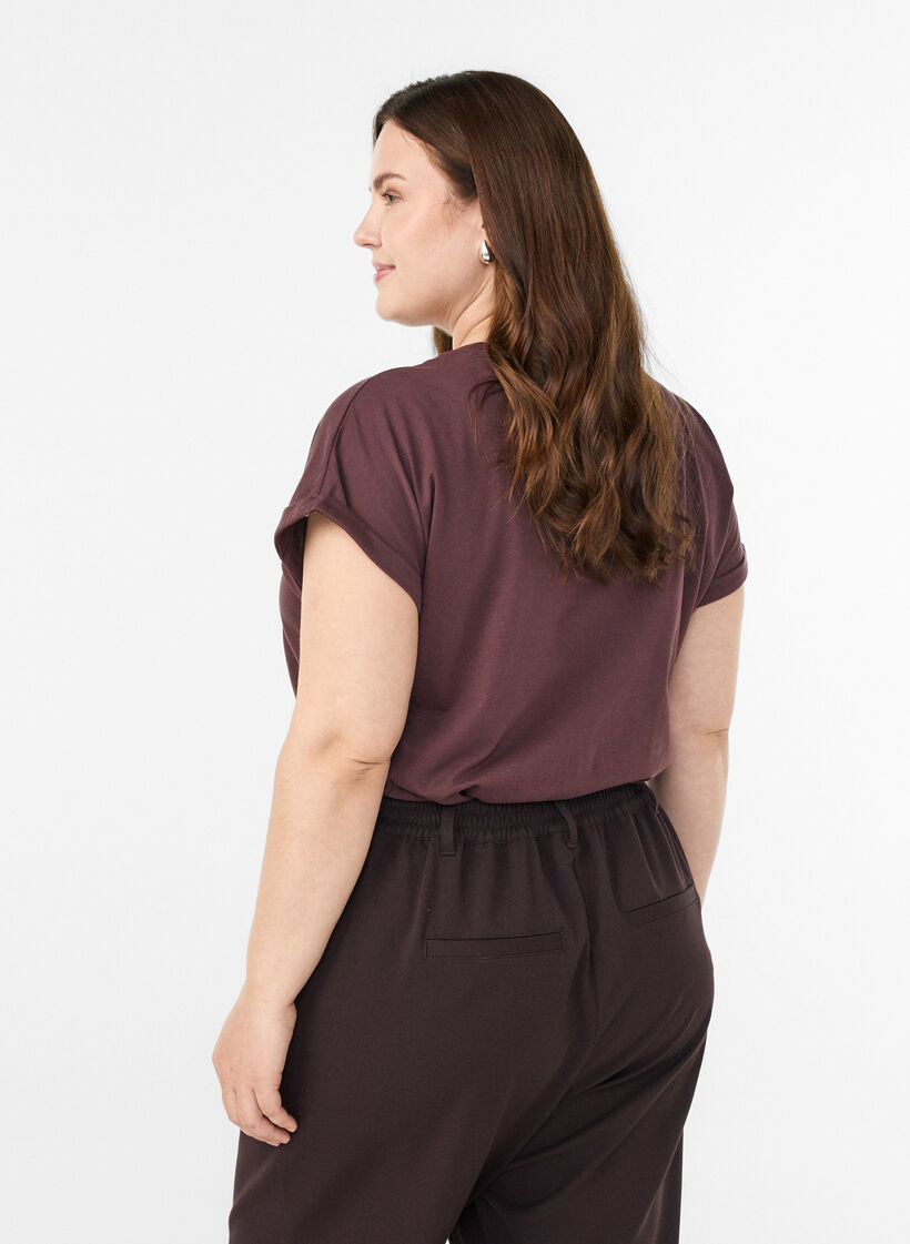 T-shirt met korte mouwen in een katoenmix, Donker Bordeaux, Model image number 2
