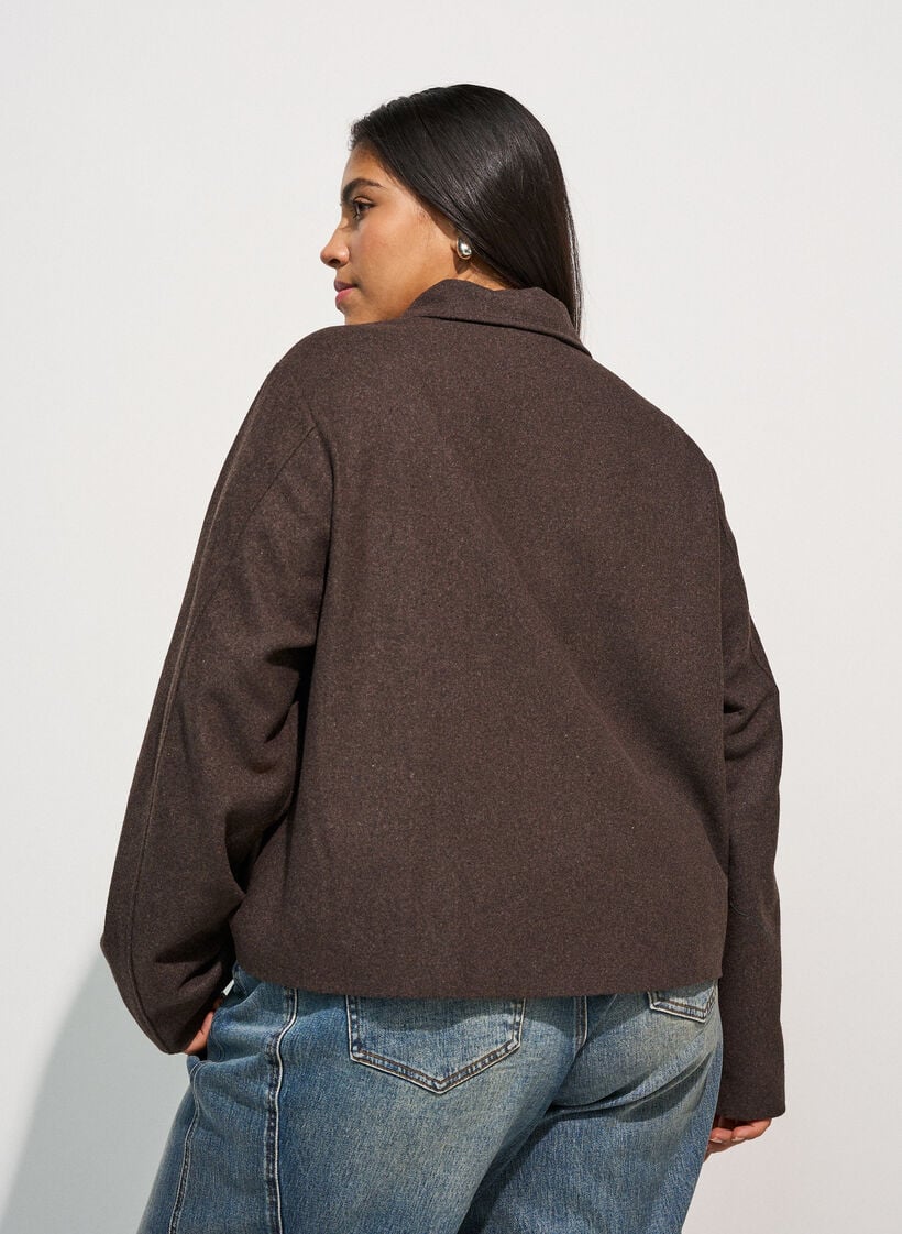 Korte jas met overhemdkraag en ritssluiting, Bruin, Model image number 2