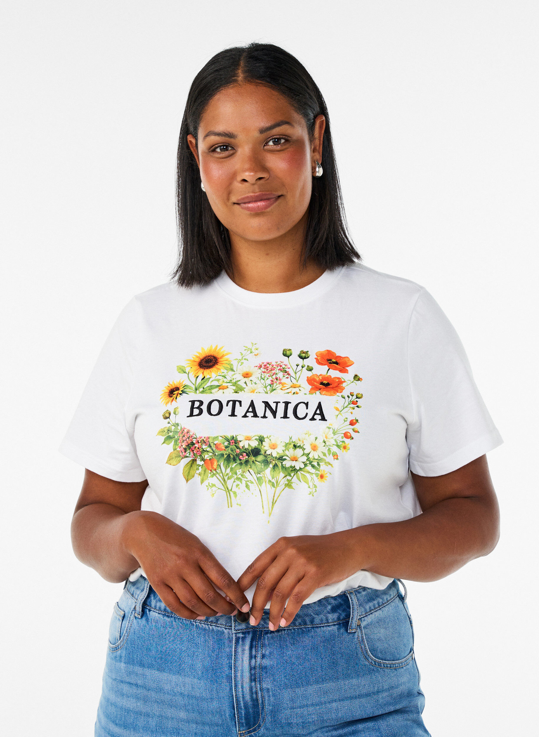 T-shirt en coton bio avec imprim&eacute; sur le devant, Blanc, Model