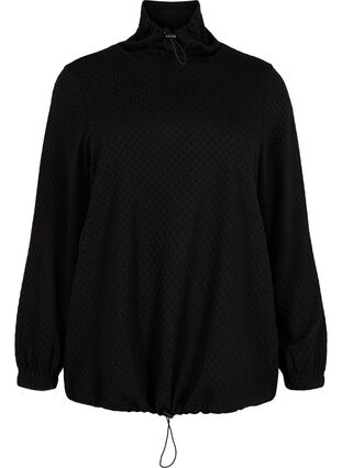 Sweatshirt met hoge hals en verstelbaar elastisch koord, Black, Packshot image number 0