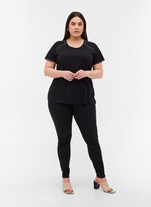 Katoenen t-shirt met korte mouwen en klinknagels, Black, Model image number 2