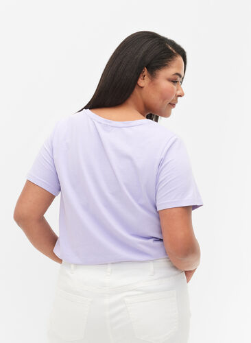 T-shirt en coton uni basique, Lavender, Model image number 1