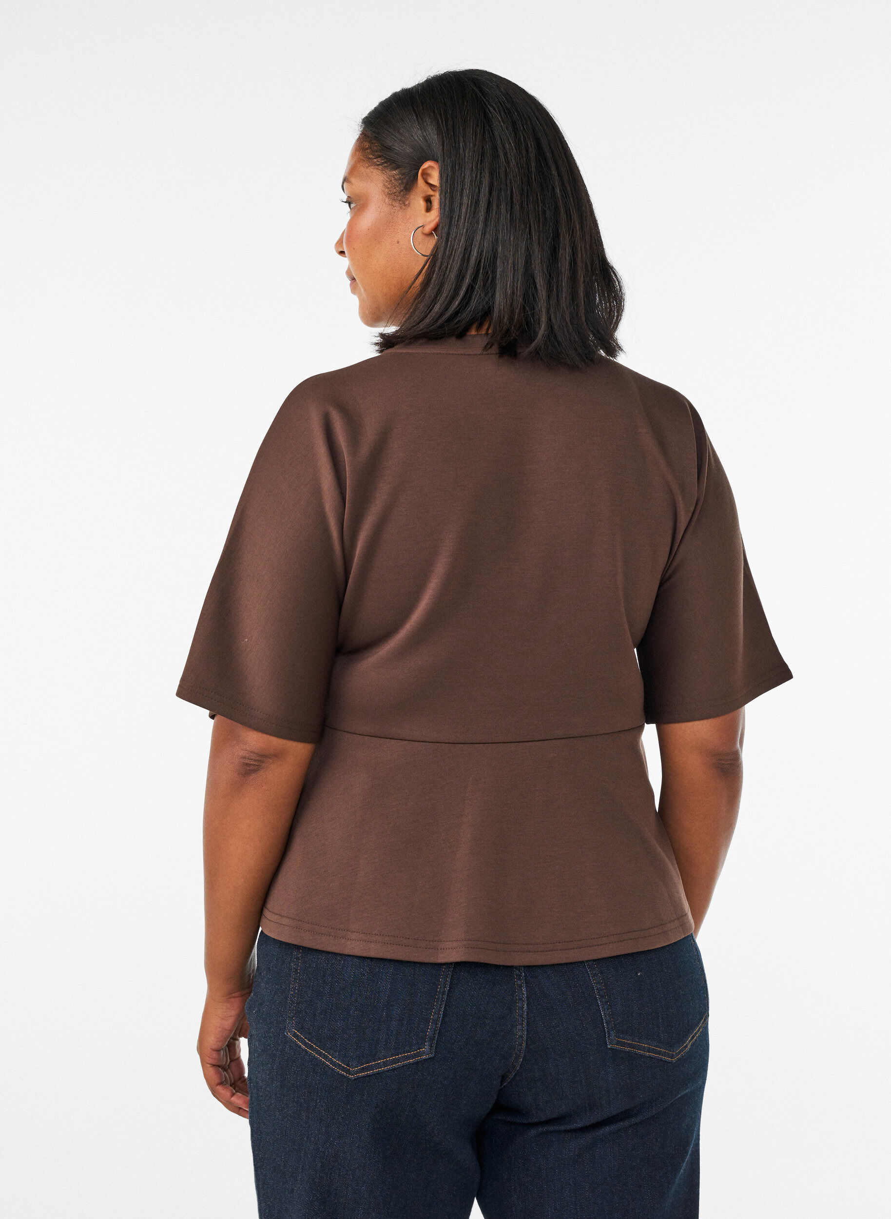 ZizziPeplum blouse met ellebooglange mouwen, Bruin, Model image number 2