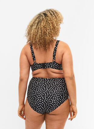 Bas de bikini taille extra haute avec imprimé, Black White Dot, Model image number 1