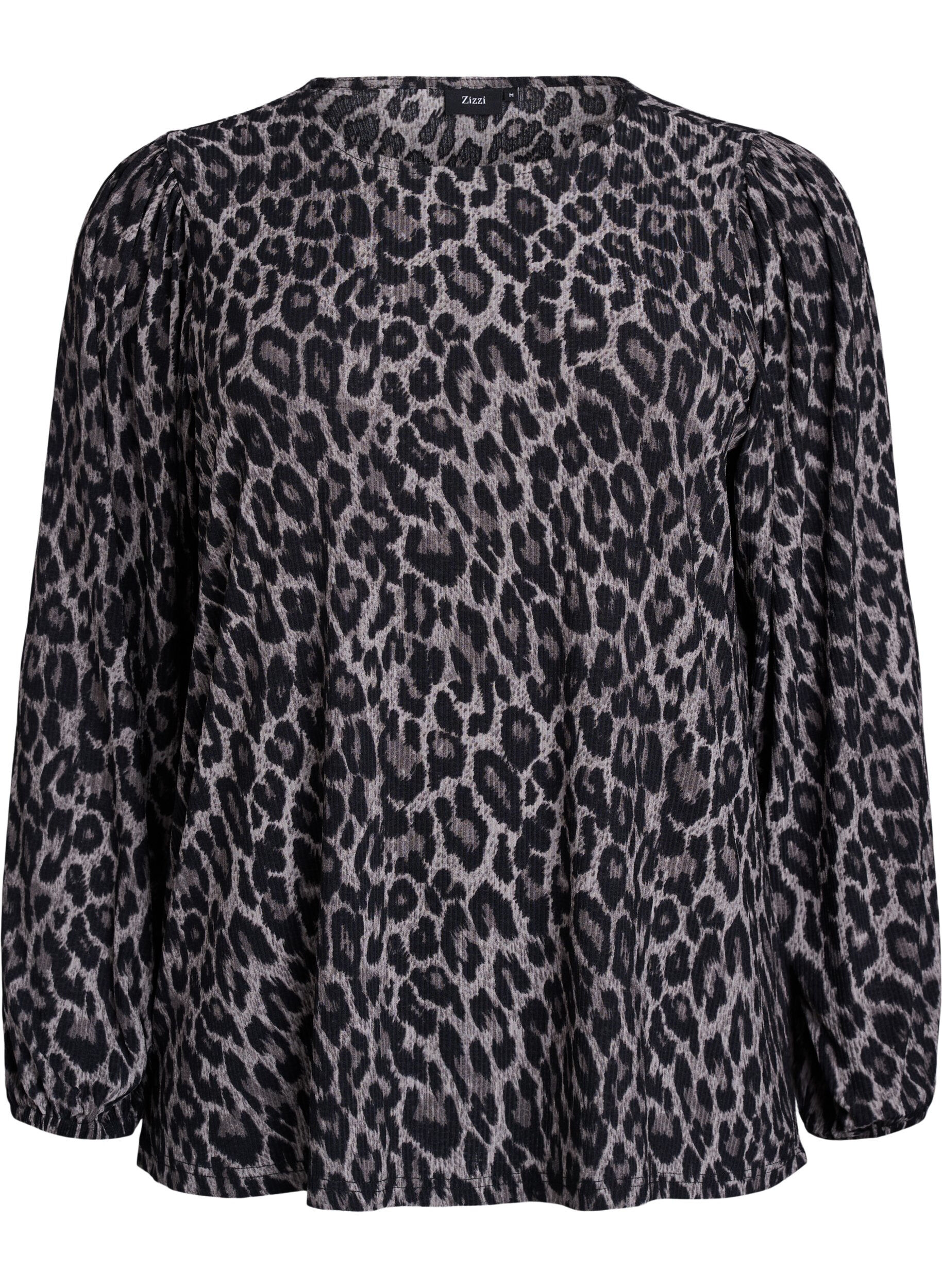 ZizziChemisier &agrave; manches longues imprim&eacute; l&eacute;opard, Gris anthracite, Packshot image number 0
