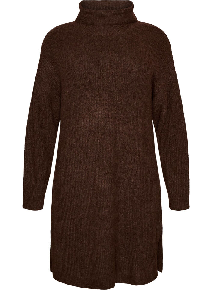 Robe en maille &agrave; col roul&eacute;, Marron, Packshot image number 0