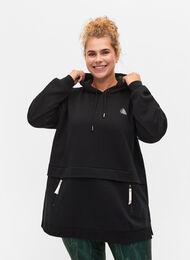 Sweat-shirt avec capuche et poches, Black, Model