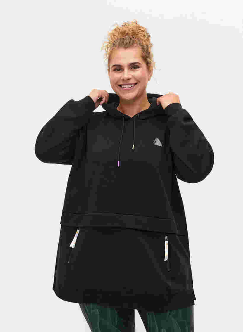 Sweat-shirt avec capuche et poches, Black, Model image number 0