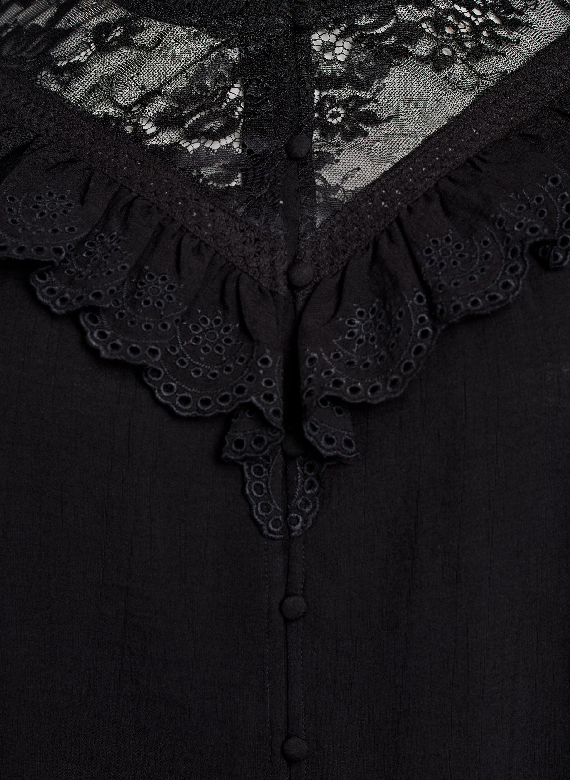 Zizzi Blouse en viscose avec dentelle et volants, Noir, Packshot image number 2