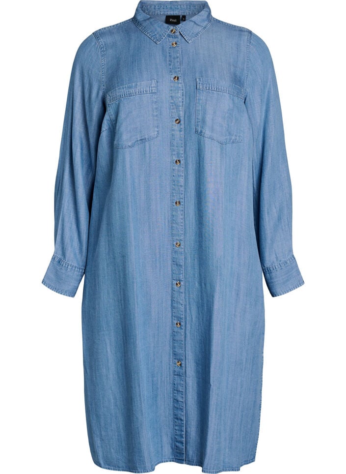 Robe chemise midi en denim lyocell doux, Bleu Clair, Packshot image number 0