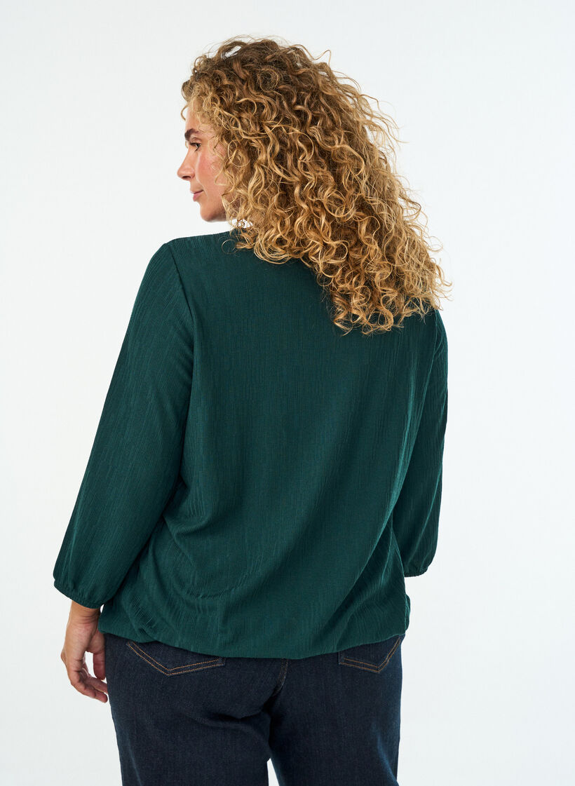 Blouse met textuur en 3/4 mouwen, Groen, Model image number 2