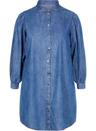 Robe chemise en jean et coton, Dark blue denim, Packshot image number 0