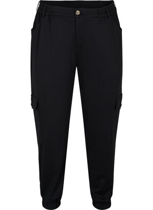 Losse broek met elastische rand en zakken, Black, Packshot image number 0