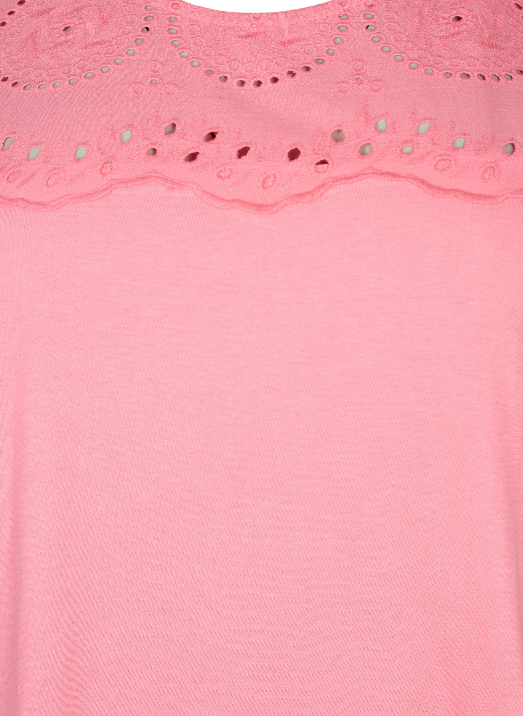 ZizziT-shirt van biologisch katoen met broderie anglaise, Strawberry Pink , Packshot image number 2