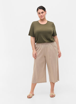 Pantalon 7/8 en coton mélangé avec du lin, Simply Taupe, Model image number 2