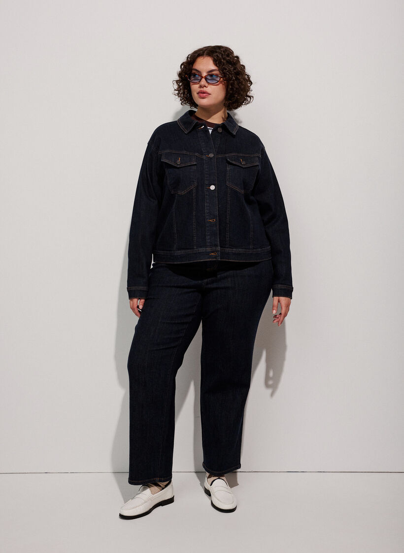 Klassiek denimjack met contrasterend stiksel, Blauw, Model