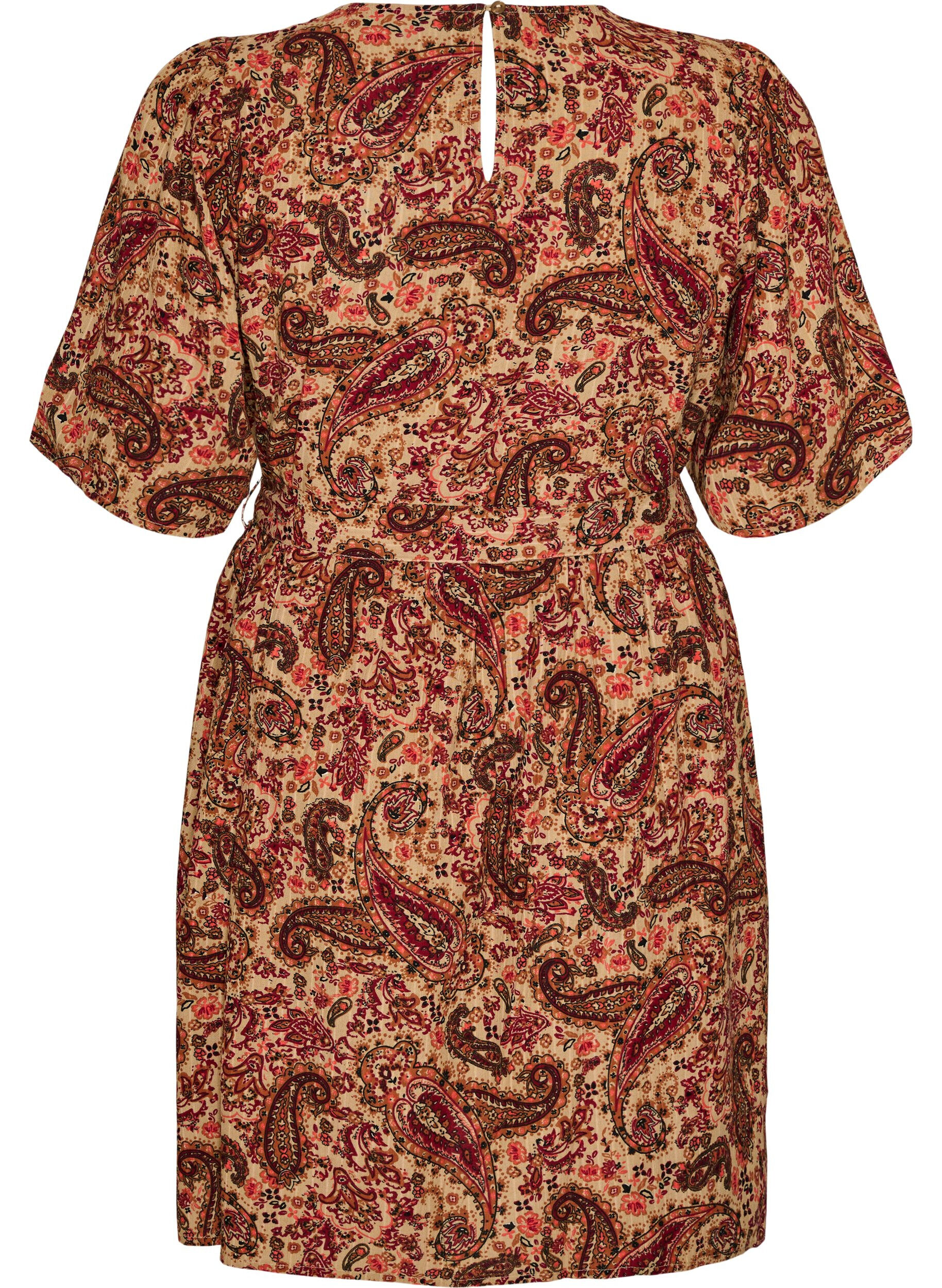 ZizziJurk met paisleyprint en strikceintuur, Bruin, Packshot image number 1