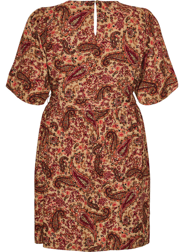 Jurk met paisleyprint en strikceintuur, Bruin, Packshot image number 1