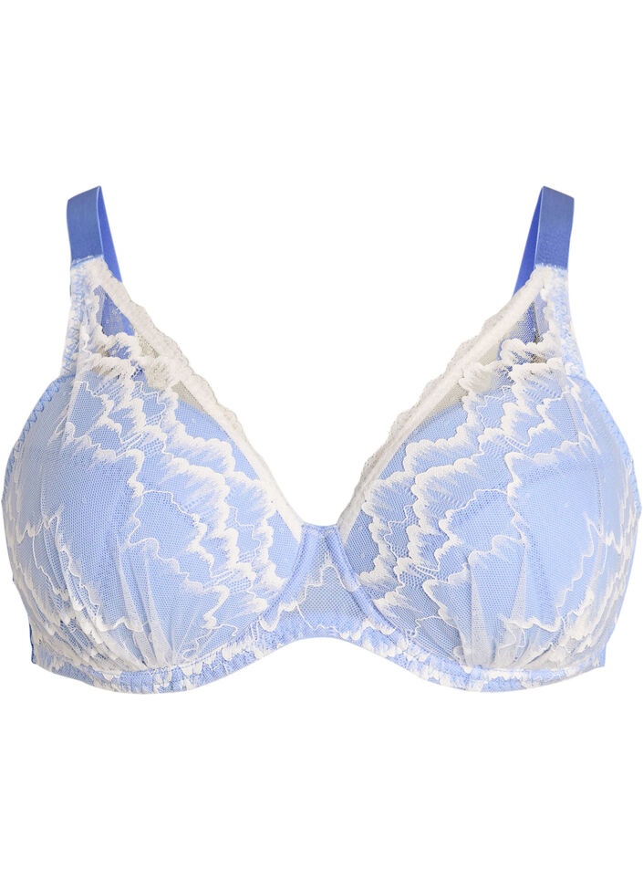 Soutien-gorge rembourr&eacute; avec dentelle et maille, Bleu, Packshot image number 0
